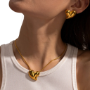 Set complet colier cercei din oțel inoxidabil cu motiv inimă bijuterii pentru femei și fete accesorii hipoalergenice cu strălucire durabilă 5