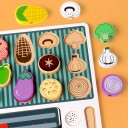 Set da griglia in legno 30 cm Gioco per la preparazione di spiedini con carte delle attività Verdura carne pesce Tavola colorata con fori e accessori 6