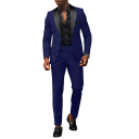 Set da uomo in poliestere Elegante completo giacca e pantaloni per uomini Completo formale monocolore con tasche e taschino sul petto Completo stiloso con bottoni 4