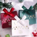 Set de 10 bucăți de pungi de cadou de Crăciun 11,5 × 10 × 4,5 cm cu imprimeu de Crăciun și fundiță, pungi din hârtie pentru ambalarea cadourilor 1