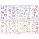 Set de 10 foițe de tatuaje temporare 12 x 7 cm cu unicorni, curcubeie, flori și inimioare autocolante colorate pentru corp 2