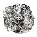 Set de 100 de stickere alb-negru din PVC pentru decorarea obiectelor Motive cu animale și personaje Inscripții în limba engleză Tăiate pe contur 3