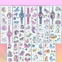 Set de 14 foițe de tatuaje temporare strălucitoare cu motiv de unicorni, autocolante pentru corp și decorațiuni rezistente la apă pentru copii 1
