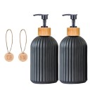 Set de 2 dozatoare negre pentru săpun sau detergent 500 ml 18 x 7,8 cm Sticle cu pompă și capac cu aspect de lemn 1