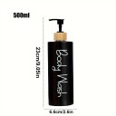 Set de 3 dozatoare alb-negru de 500 ml pentru gel de duș, șampon și balsam. Sticle de plastic cu pompă. Capac cu aspect de lemn. 2