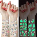 Set de 5 foi de tatuaje temporare luminoase cu unicorni autocolante colorate pentru copii cu efect de zi și noapte 2