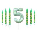Set de 7 lumânări verzi pentru aniversare, temă Pixel, decorațiuni pentru tort 9,5x0,8cm 6