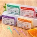 Set de ață dentară cu scobitoare 50 buc 2 în 1 suport cu ață cutie plastic colorată pentru curățarea spațiilor interdentare 7