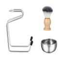 Set de bărbierit pentru bărbați 3 în 1 Perie 5,5 x 5 x 3,3 cm Castron 5,5 x 8,3 cm Suport 5,2 x 10,3 cm Mâner din lemn Suport din oțel inoxidabil 2