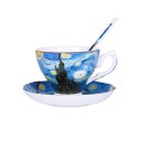 Set de ceai cană cu farfurioară și linguriță Motiv artistic colorat Margine aurie Ceramică Cană 7,6 x 9,2 cm Farfurioară 13,4 cm Linguriță 13,8 cm 1