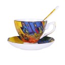 Set de ceai cană cu farfurioară și linguriță Motiv artistic colorat Margine aurie Ceramică Cană 7,6 x 9,2 cm Farfurioară 13,4 cm Linguriță 13,8 cm 3