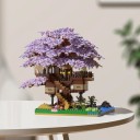 Set de construcție a casei în copac Sakura 13 x 16 x 12,5 cm Casă japoneză în copac cu coroană violetă și grădină plină de miniaturi model creativ 3