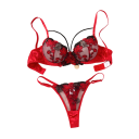 Set de damă din dantelă cu sutien și chiloți cu broderie florală elastan poliester roșu pentru purtare zilnică lenjerie intimă 1