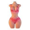 Set de dantelă pentru femei cu model floral, sutien deschis cu decupaje și fundițe și chiloți transparenți cu deschidere 6