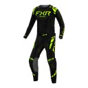 Set de dres motokros cu mânecă lungă și pantaloni cu curea și cataramă la talie și dungi neon galbene pentru motocicletă și ATV negru 1