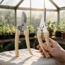 Set de foarfece de grădină Foarfece pentru ramuri 17,5 cm și foarfece cu lame drepte 19,2 cm Lame metalice și mânere bej cu arc Pentru grădină 4