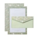 Set de hârtie de scris și plicuri 14 x 21 cm 6 foi de hârtie 8,5 x 16,5 cm 3 plicuri cu model floral verde set de scris 1