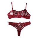 Set de lenjerie dantelată pentru femei cu broderie florală, sutien semi-transparent cu suport și chiloți cu laterale din plasă 4