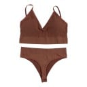 Set de lenjerie intimă pentru femei cu sutien din material ribbed fără arcuri cu decolteu în V și cu pernuțe detașabile și tanga 7