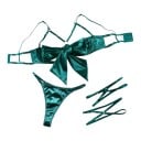 Set de lenjerie intimă pentru femei, format din trei piese, sutien cu fundă mare și decolteu din panglici, tanga cu laterale ajustabile 9