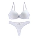 Set de lenjerie pentru femei din două piese, sutien cu cupe modelate netede și dantelă și tanga cu dantelă și fundiță 10