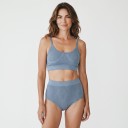 Set de lenjerie pentru femei din material elastic cu dantelă, chiloți cu talie înaltă și bralette fără armătură cu margine elastică 2