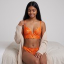 Set de lenjerie pentru femei, sutien cu decupaj în V între cupe și flori brodate și tanga cu broderie florală și laterale din plasă 2