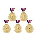 Set de Medalii Sportive 5 buc pentru Competiții cu Cupă și Spice Diametru 5 cm Aliere de Zinc cu Panglici Tricolor pentru Copii și Evenimente Școlare 1
