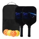 Set de pickleball 2 rachete și 4 mingi cu geantă 40 x 20 x 1,4 cm Rachete grafitice ușoare Negre cu motiv spațial Pentru sală și exterior 1