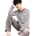 Set de pijama pentru bărbați cu tricou cu mânecă lungă și pantaloni Pătrați Croi confortabil Compleu din două piese Poliester spandex 3