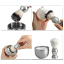 Set de ras pentru bărbie 3 în 1 Oțel inoxidabil Perie 10,5 x 3,4 cm Castron 8,2 x 5,8 cm Suport 8 x 11 cm Set pentru bărbați pentru bărbierit clasic 2