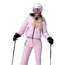 Set de schi pentru femei, jachetă căptușită cu glugă și pantaloni de schi cu picioare lărgite, complet roz pentru schi și sporturi de iarnă 9