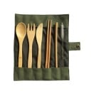 Set de tacâmuri de bambus 6 piese în husă din material textil Lingură, furculiță, cuțit, bețișoare și pai cu perie Pentru excursii în camping 3