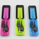Set de tacâmuri de călătorie cu bețișoare și capac Furculiță pliabilă, lingură și bețișoare din plastic Capac compact Pentru excursii 10