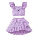 Set de vară pentru fete Tricou cu mânecă scurtă și fustă Făcută cu volane Decolteu rotund cu nasturi Completu elegant pentru fete 8