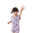 Set de vară pentru fete Tricou cu mânecă scurtă și pantaloni scurți Făcut cu volane Decolteu rotund Complet cu imprimeu floral 5