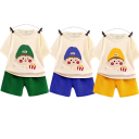 Set de vară unisex pentru copii, tricou cu mânecă scurtă și pantaloni scurți, guler rotund, imprimeu cu băiat și popcorn, complet confortabil 2