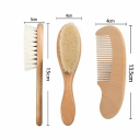 Set di 2 pezzi spazzola in lana per neonati e pettine in legno naturale Cura dei capelli del bambino Pettinatura delicata Neonato Igiene infantile 4