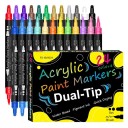 Set di 24 pennarelli acrilici per pittura con doppia punta a pennello e punta per puntinatura su pietre, legno, ceramica, tessuto, tela e decorazioni 1