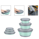 Set di 3 ciotole pieghevoli in silicone con coperchio Ciotole rotonde per alimenti Contenitori portatili per cibo Contenitori salvaspazio per viaggi 3