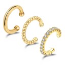 Set di 3 orecchini senza piercing Oro e Argento Lisci, attorcigliati e con cristalli Orecchini minimalisti per cartilagine 1