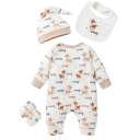 Set di 4 pezzi per bambini con stampa animale Maniche lunghe Collo rotondo Bottoni Bavaglino Cappello Guanti Cotone Poliestere Elastan 5