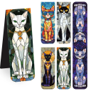 Set di 5 segnalibri magnetici 6 x 2 cm a forma pieghevole gatto motivo illustrativo mosaico 4