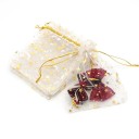 Set di 50 sacchetti in organza richiudibili 9×12 cm, trasparenti bianchi con stelle e lune dorate, cordoncino, per regali 5