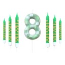 Set di 7 candele verdi per compleanno a tema Pixel Decorazioni per torta Videogioco Candele con numeri da 0 a 9 Festa di compleanno 9,5x0,8cm 9