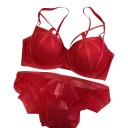 Set di biancheria intima da donna con reggiseno con ferretti e coppe imbottite con nastri decorativi e perizoma trasparente in rete 6