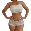 Set di biancheria intima da donna in pizzo con braletka senza spalline in stile bandeau e mutandine con vita a V e bordi ondulati 5