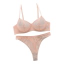 Set di biancheria intima da donna in rete trasparente con strisce, reggiseno con ferretto e coppe non imbottite e perizoma con vita alta 4