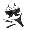 Set di biancheria intima da donna in tre pezzi con reggiseno con grande fiocco e scollatura a fascia, perizoma con fianchi regolabili 10