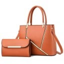 Set di borse da donna 2 pezzi Borsa a mano con tracolla 31 x 12 x 23 cm e pochette 21 x 4 x 13 cm in pelle sintetica con strisce dorate 4